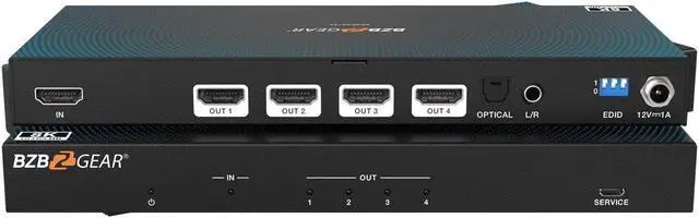 Main image of BZBGEAR 1x4 8K UHD HDMI 2.1 Splitter with Auto Downscalling/Audio De-embedder (8K60/4K120 and VRR/FVA/ALLM Support)