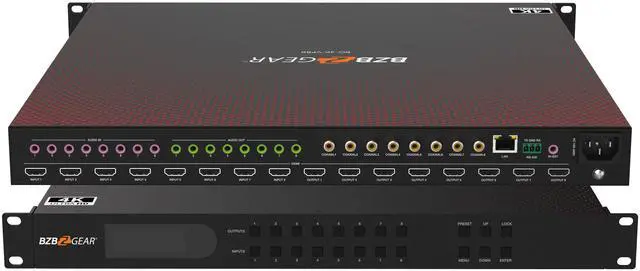 Main image of BZBGEAR 8x8 4K UHD Seamless HDMI Matrix Switcher/Video Wall Processor/MultiViewer with Scaler/IR/Audio/IP and RS-232