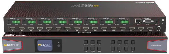 Main image of BZBGEAR 8x8 4K UHD HDMI 2.0 Matrix Switcher with Audio De-embedding and Independent Routing (4K60 - 4:4:4 and HDR Support)