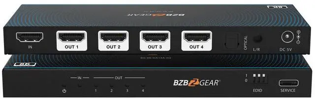 Main image of BZBGEAR 1x4 8K UHD HDMI 2.1 48Gbps Splitter with Auto Downscaling/Audio De-Embedding (8K60/4K120 and VRR/ALLM/QMS/QFT/SBTM Support)