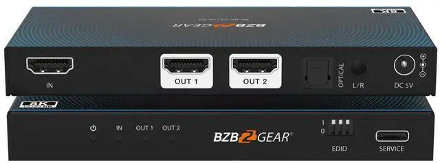 Main image of BZBGEAR 1x2 8K UHD HDMI 2.1 48Gbps Splitter with Auto Downscaling/Audio De-Embedding (8K60/4K120 and VRR/FVA/ALLM Support)