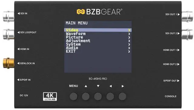 Main image of BZBGEAR HDMI 2.0 & 12G/6G/3G/HD-SDI Cross Converter and Scaler with 3.5 LCD Display/Built-in Test Patterns /Audio Embedder/De-Embedder