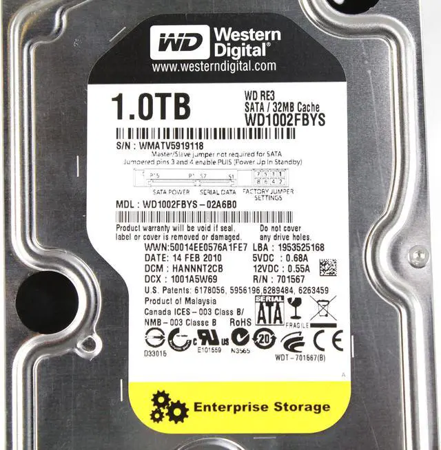 Alt view image 4 of 4 - Genuine OEM Western Digital RE3 32MB Cache 7200rpm 1000gb 3.5" Sata Hard Disk Drive WD1002FBYS