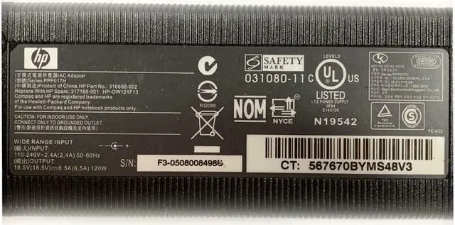 Alt view image 6 of 7 - HP 120W AC Adapter PPP017H HP-OW121F13 120W 393946-002 With Power Cord