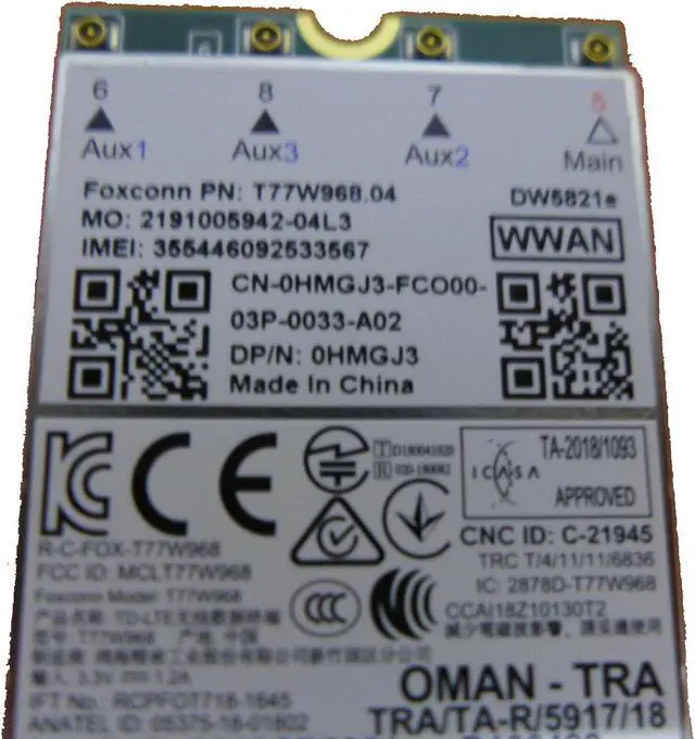 Alt view image 3 of 5 - Dell Latitude 5420 Rugged DW5821e Snapdragon X20 4G Wireless Networking Card 1Gbps M.2 NGFF HMGJ3 0HMGJ3 CN-HMGJ3 T77W968 A02 DW5821e