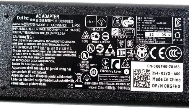 Alt view image 6 of 7 - New Genuine Original Dell 65W SLIM AC Adapter 19.5V AA65NM121 9RN2C RGFH0