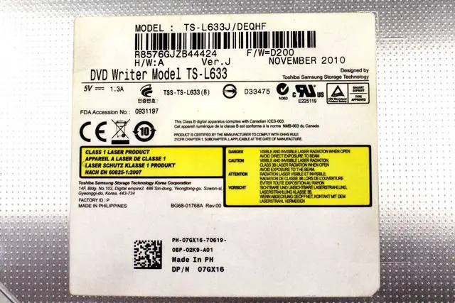 Alt view image 5 of 7 - Dell Latitude E5400 E5500 SATA DVD±RW CD-RW Multi Laptop Drive TS-L633 07GX16 CN-07GX16