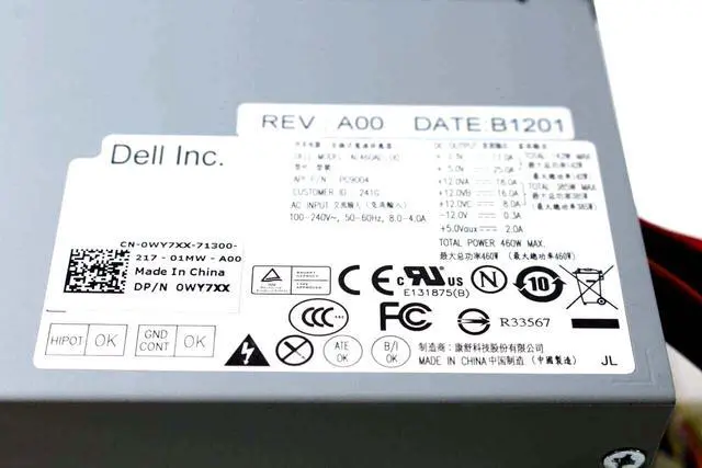 Alt view image 4 of 4 - New Dell XPS 8300 8500 460Watt 8A 50-60Hz Power Supply Unit PSU AC460AD-00 WY7XX 7P3WV 2Y8X1 RH8P5 FVGCW CN-0WY7XX