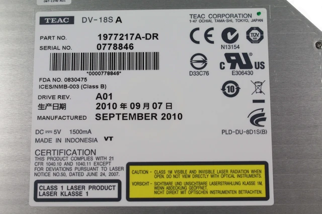 Alt view image 5 of 6 - Genuine Dell Precision M6400 M6500 Laptop DVD-ROM Drive SATA DV-18S U872P 0U872P CN-0U872P