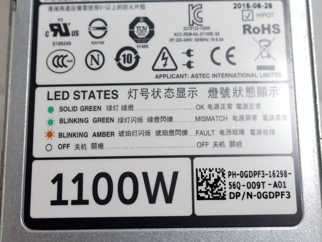 Alt view image 5 of 5 - New Dell PowerEdge R520 R620 R720 R820 R920 Server Power Supply 1100Watt GYH9V 0GYH9V NTCWP YT39Y 38GYJ GDPF3
