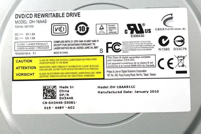 Alt view image 4 of 4 - DELL DH-16AAS DH-16AAS11C INTERNAL DVD CD REWRITABLE DRIVE 2MB SATA 0G423R G423R