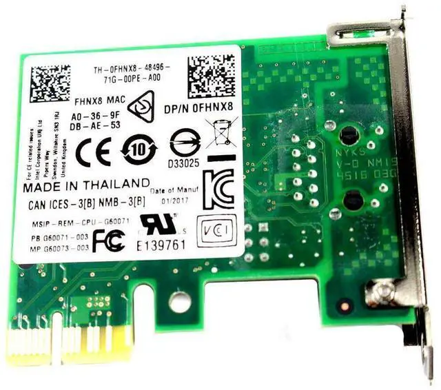 Alt view image 4 of 4 - Dell Single-Port RJ-45 1Gbps 1000Base-T PCI Express x1 Low-profile Server FHNX8 0FHNX8