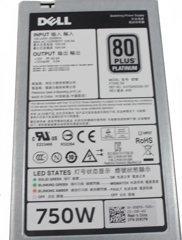 Alt view image 6 of 7 - Dell PowerEdge R620 R720 R720XD 750W PSU Platinum Switching Power Supply F750E-S0 6W2PW 06W2PW