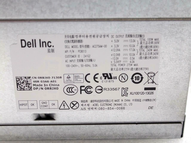 Alt view image 5 of 6 - Dell Optiplex 3010 7010 9010 Precision T1650 AC275AM-00 100-240V 275w Power Supply R8JX0 0R8JX0 CN-0R8JX0 56DXG 61J2N L275AM