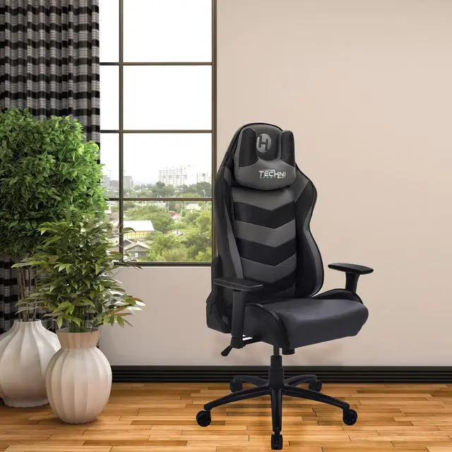 Alt view image 2 of 5 - Urban Designs Chevron Ergonomic Racer Style Video Gaming Chair - Grey Black