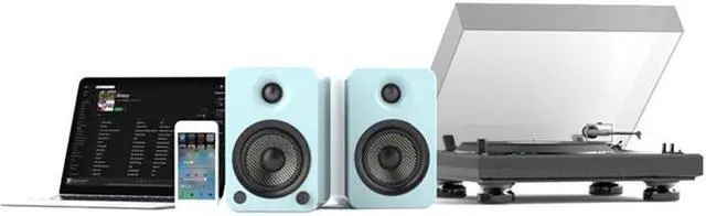 Alt view image 4 of 8 - Kanto YU4 Powered Bookshelf Speakers with Built-In Bluetooth - Pair (Gloss Teal)