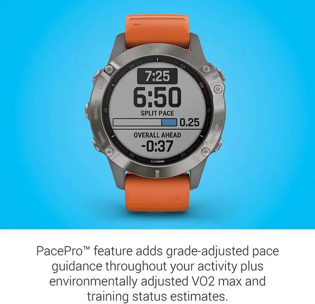 Alt view image 14 of 20 - Garmin Fenix 6 Sapphire, Premium Multisport GPS Watch, -Titanium with Orange Band- (010-02158-13)