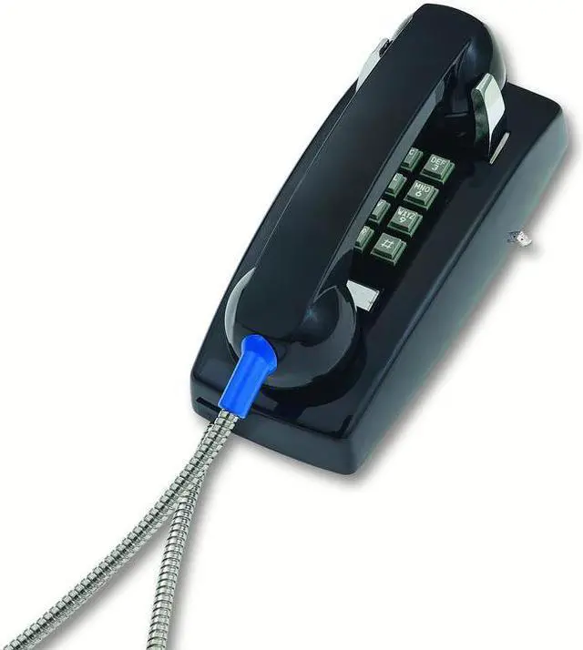 Main image of Cortelco - 255400AHC20M - 2554 Series, Basic Wall Phone, Single-Gong Ringer, Wall Mount, Black, 32 in. Armored Cord