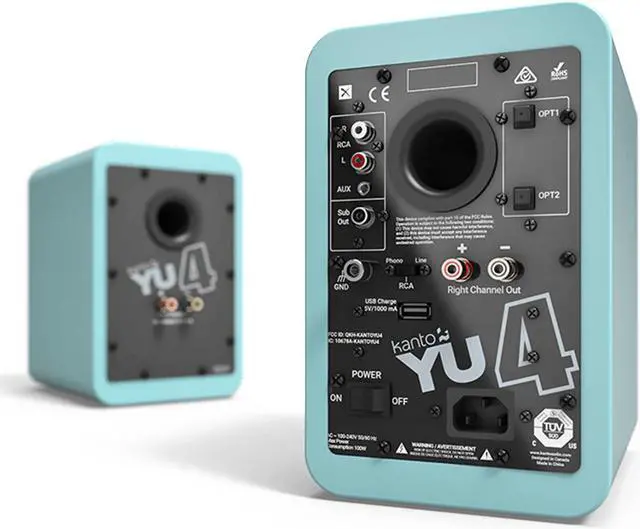 Alt view image 6 of 8 - Kanto YU4 Powered Bookshelf Speakers with Built-In Bluetooth - Pair (Gloss Teal)