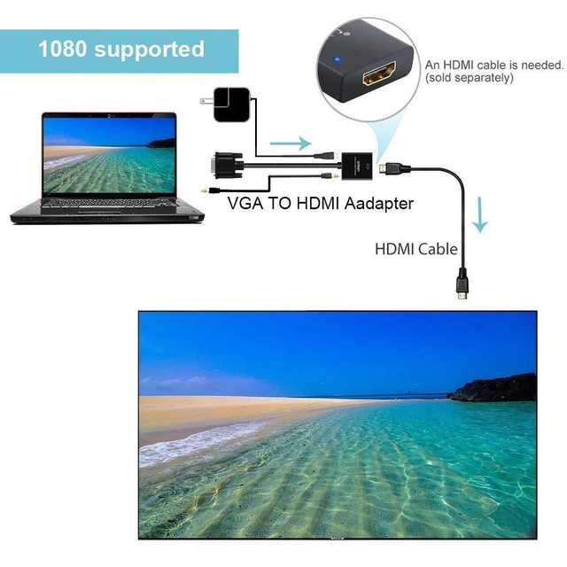 Alt view image 3 of 7 - Onten VGA to HDMI Adapter, VGA Male to HDMI Female Cable Converter with 1080P HD Video and Audio Support for Connecting Old PC, Laptop with a VGA Output to New Monitor, HDTV