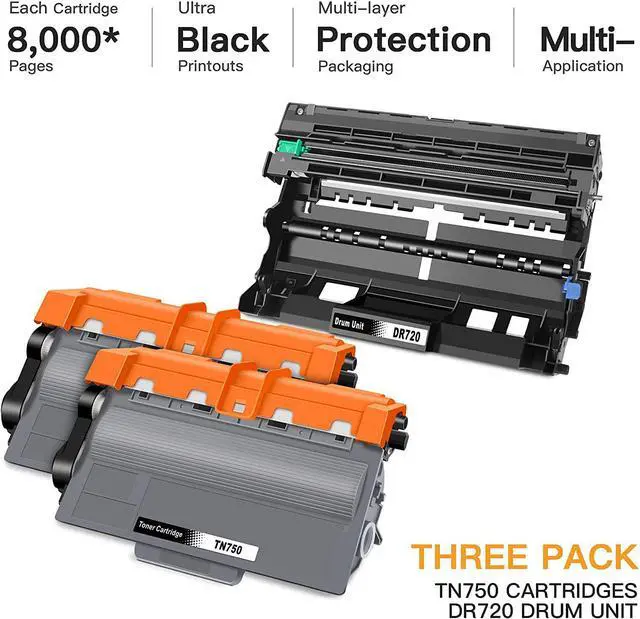 Alt view image 2 of 7 - E-Z Ink (TM) Compatible Toner Cartridge & Drum Unit Replacement for Brother TN750 DR720 High Yield to use with HL-5450DN HL-5470DW HL-6180DW MFC-8710DW MFC-8910DW MFC-8950DW (2 Toner 1 Drum Unit)
