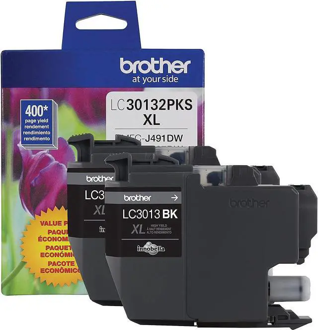 Main image of Brother Genuine LC30132PKS 2-Pack High Yield Black Ink Cartridges, Page Yield Up to 400 Pages/Cartridge, LC3013