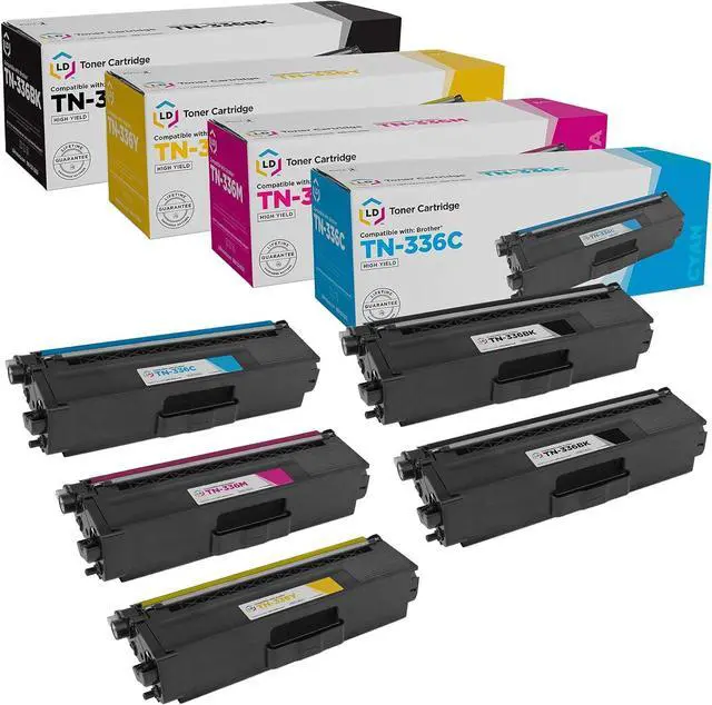 Main image of LD Products Compatible Brother TN336 Set of 5 High Yield Laser Toner Cartridges Includes: 2 TN336BK Black, 1 TN336C Cyan, 1 TN336M Magenta, and 1 TN336Y Yellow