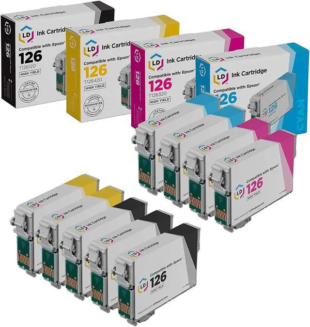 Main image of LD Products Replacement for Epson 126 Ink Cartridges (3 Black, 2 Cyan, 2 Magenta, 2 Yellow, 9-Pack) for use in Workforce: 435, 520, 545, 60, 630, 633, 635, 645, 840, 845 & Stylus NX430