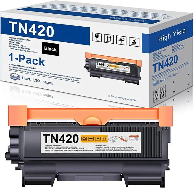 Main image of 1-Pack Black TN420 Toner Cartridge Replacement for Brother TN420 TN-420 to use with HL-2270DW HL-2280DW HL-2230 HL-2240 MFC-7360N MFC-7860DW DCP-7065DN Intellifax 2840 2940 Printer Toner
