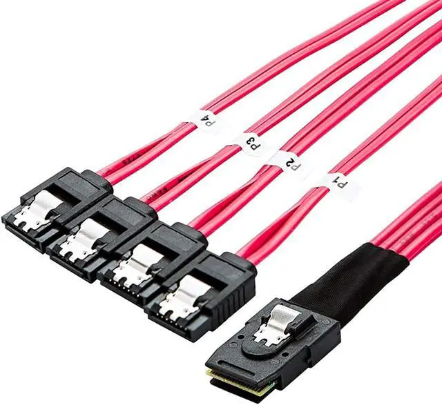 Main image of CableCreation 2-Pack Mini SAS 36Pin (SFF-8087) Male to 4 SATA 7Pin Female Cable, Mini SAS Host/Controller to 4 SATA Target/Backplane, Red Color 0.5M