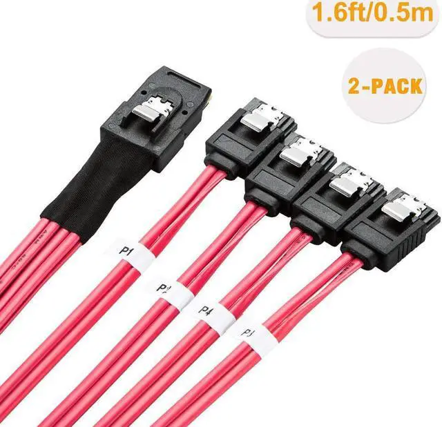 Alt view image 2 of 6 - CableCreation 2-Pack Mini SAS 36Pin (SFF-8087) Male to 4 SATA 7Pin Female Cable, Mini SAS Host/Controller to 4 SATA Target/Backplane, Red Color 0.5M