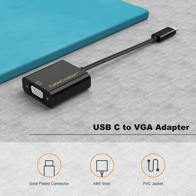 Alt view image 2 of 7 - USB C to VGA Adapter, CableCreation USB Type C to VGA Converter, Compatible with MacBook Pro 2020, Mac Mini, Surface Book 2, Chromebook Pixel, Dell XPS 13, iPad Pro 2020, Galaxy S20, S10 Plus, Black