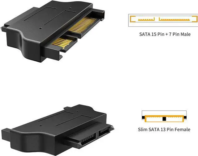 Alt view image 2 of 7 - CableCreation SATA 22Pin Male to Slim SATA 13Pin Female Adapter, Slim SATA Adapter, 2.5 Sata 22Pin to Slim 13pin Female Converter