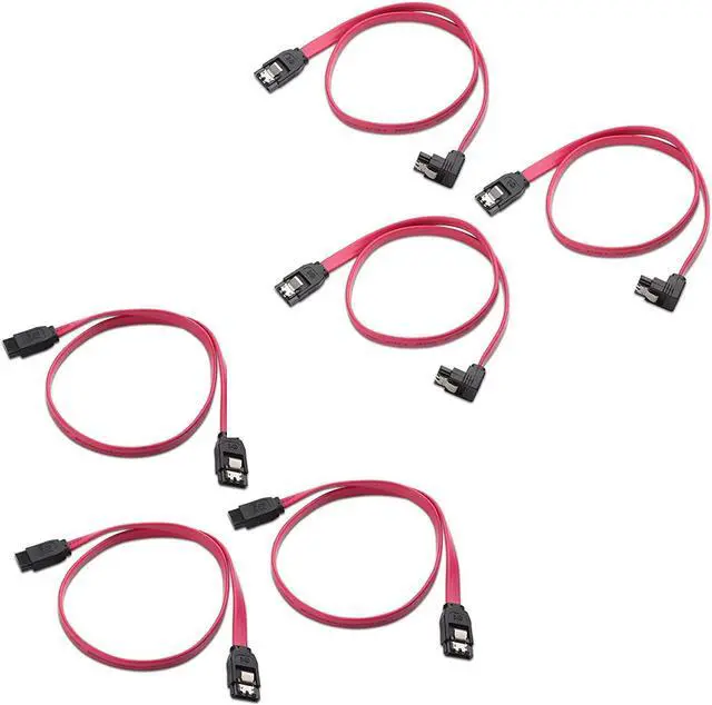 Main image of Cable Matters 3-Pack 90 Degree Right Angle SATA III 6.0 Gbps SATA Cable (SATA 3 Cable) Red - 18 Inches & 3-Pack Straight SATA III 6.0 Gbps SATA Cable