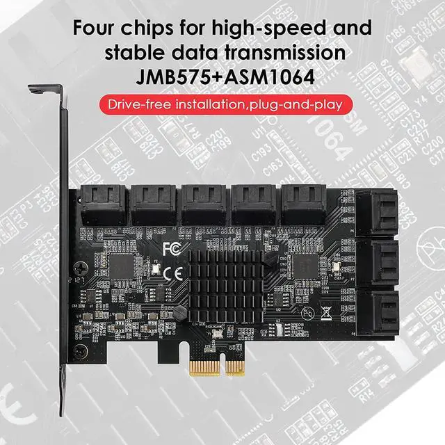 Alt view image 2 of 7 - 6 Gbit/s PCIe SATA 3.0 Card PCIe SATA 16 Ports PCIe SATA Controller Expansion Card Bootable as System Hard Disk Suitable for All PCIE Slots JBM575 and ASM1064