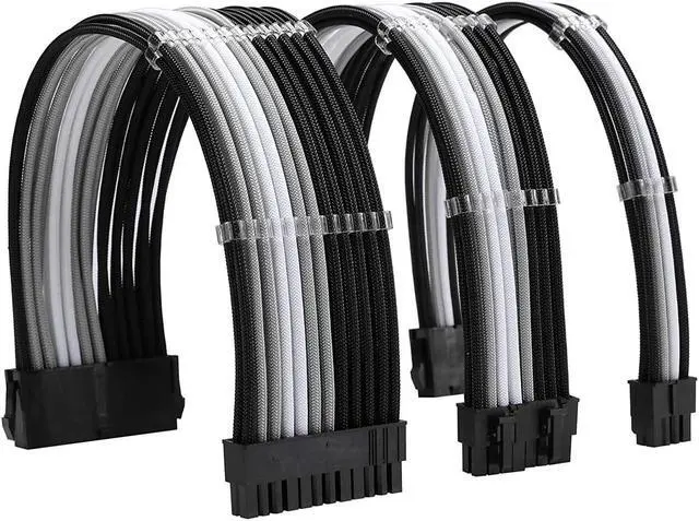 Main image of Sleeve Extension Power Supply Cable Kit 18AWG ATX 24P+ EPS 8-P+PCI-E8-P with Combs for PSU to Motherboard/GPU Fm-NCK3 (Black Silver White)