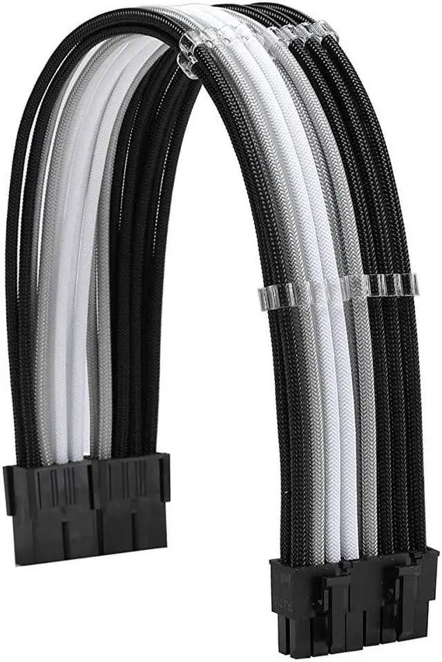 Alt view image 3 of 6 - Sleeve Extension Power Supply Cable Kit 18AWG ATX 24P+ EPS 8-P+PCI-E8-P with Combs for PSU to Motherboard/GPU Fm-NCK3 (Black Silver White)