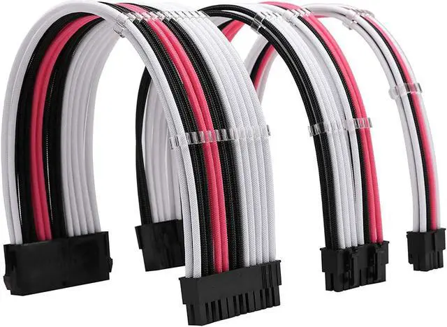 Main image of FormulaMod Sleeve Extension Power Supply Cable Kit 18AWG ATX 24P+ EPS 8-P+PCI-E8-P with Combs for PSU to Motherboard/GPU Fm-NCK3 (White Black Pink)
