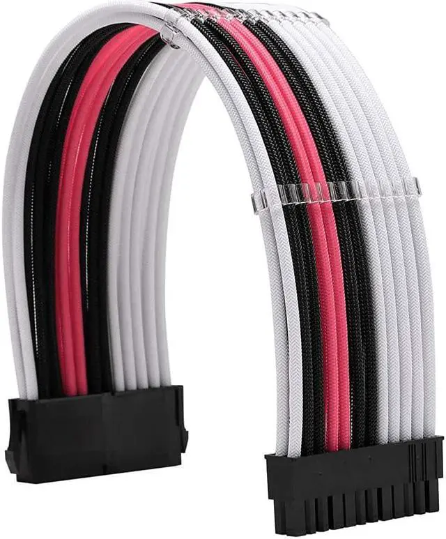 Alt view image 2 of 6 - FormulaMod Sleeve Extension Power Supply Cable Kit 18AWG ATX 24P+ EPS 8-P+PCI-E8-P with Combs for PSU to Motherboard/GPU Fm-NCK3 (White Black Pink)