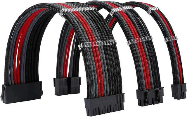 Main image of Sleeve Extension Power Supply Cable Kit 18AWG ATX 24P+ EPS 8-P+PCI-E8-P with Combs for PSU to Motherboard/GPU Fm-NCK3 (Black Grey Red)