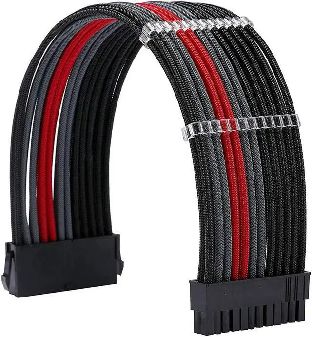 Alt view image 2 of 6 - Sleeve Extension Power Supply Cable Kit 18AWG ATX 24P+ EPS 8-P+PCI-E8-P with Combs for PSU to Motherboard/GPU Fm-NCK3 (Black Grey Red)