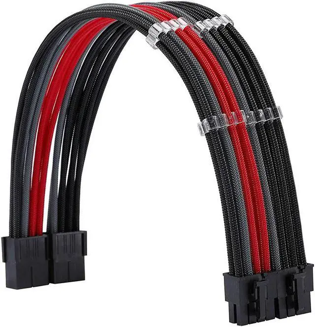 Alt view image 3 of 6 - Sleeve Extension Power Supply Cable Kit 18AWG ATX 24P+ EPS 8-P+PCI-E8-P with Combs for PSU to Motherboard/GPU Fm-NCK3 (Black Grey Red)