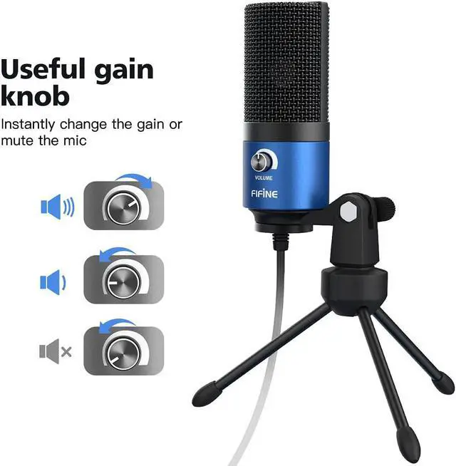 Alt view image 2 of 7 - FIFINE K669 Blue USB Computer Microphone for Recording Voice Over | Condenser Mic with Gain Knob, Compatible with Mac&PC, Home Studio, Plug and Play