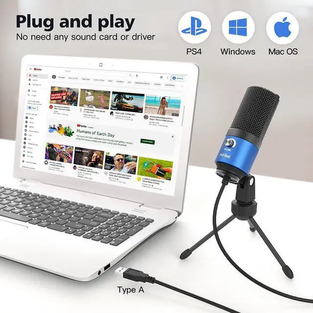 Alt view image 6 of 7 - FIFINE K669 Blue USB Computer Microphone for Recording Voice Over | Condenser Mic with Gain Knob, Compatible with Mac&PC, Home Studio, Plug and Play