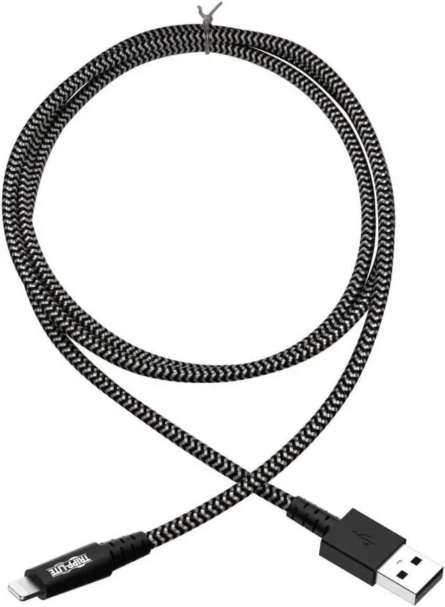 Alt view image 2 of 7 - Tripp Lite Braided Lightning Cable Lightning to USB Cable (M/Apple Certified Lightning Cable, Charge/Sync, 10 ft, Aramid Fiber, Grey, 2-Year Warranty (M100-010-HD)