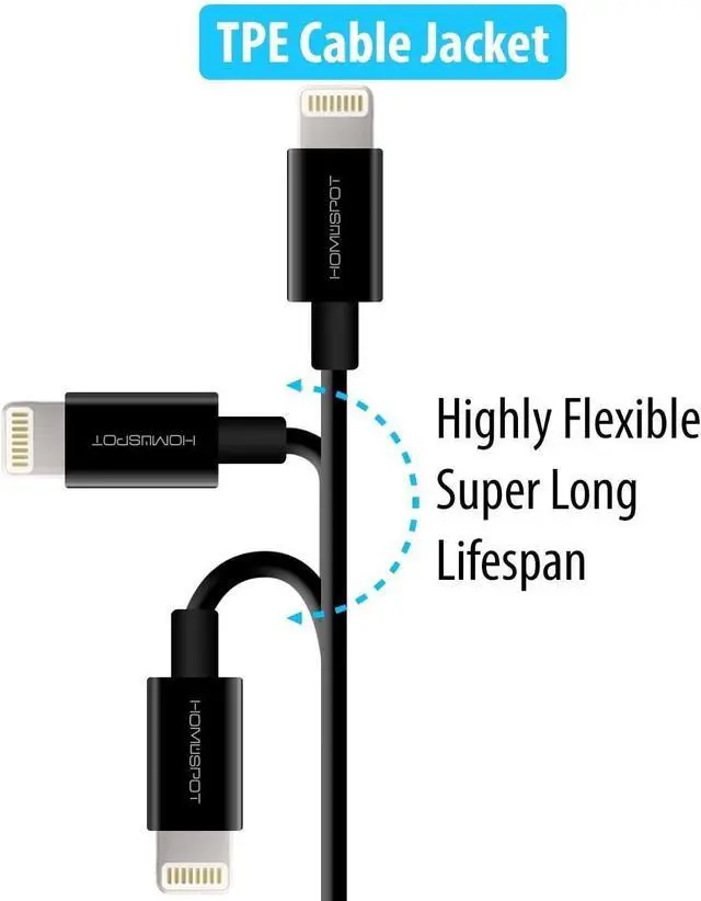 Alt view image 4 of 6 - MFi HomeSpot iPhone 7 6 6S Charger, 5 Inches Short Apple Certified 8 Pin Lightning to USB Cable Cord for iPhone 6S 6 Plus 5S 5C 5, iPhone SE, iPad 4 Air 2 Mini 4 3 iPad Pro (4 Pack - Black)