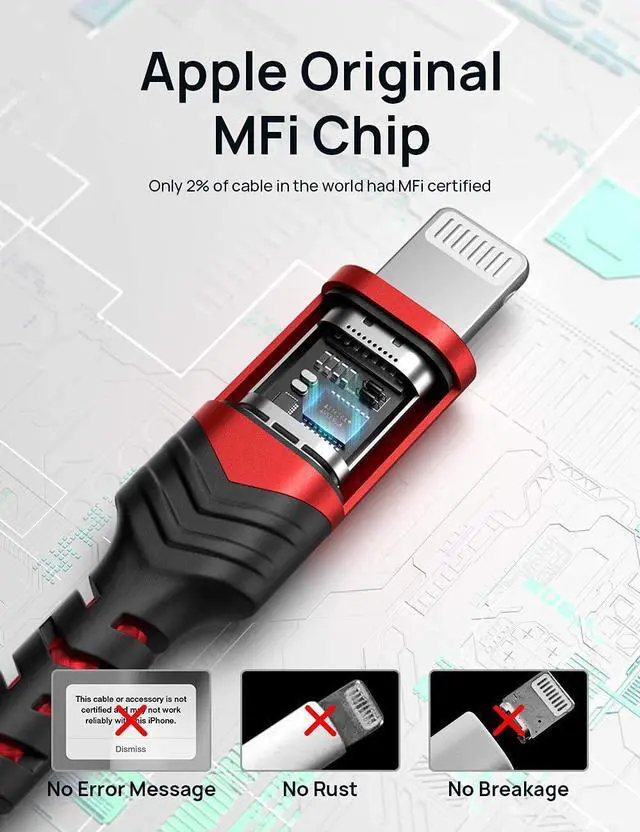 Alt view image 3 of 7 - MFi Certified Lightning Cable 6ft Charger Cable for iPhone Nylon Braided Heavy Duty Upgraded C89 USB Lightning Cord for iPhone 11 Xs Max X XR 8 7 6s 6 Plus SE 5 5s iPad iPod-Red