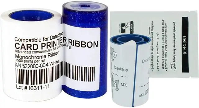 Main image of 532000-004 White Monochrome Ribbon Kit Compatible for Zebra SP35 SP35plus SP55 SP55plus SP75 SP75plus SD260 SD360 Card Printers 1500 Images