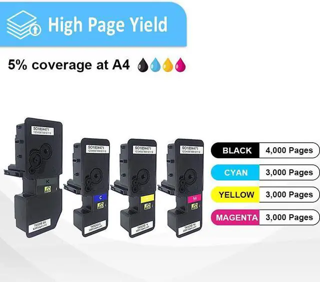 Alt view image 3 of 6 - Ennovor 4 Colors Compatible Toner Cartridges TK5242 TK-5242 High Capacity 4000 Pages for Black, 3000 Pages for Cyan Magenta Yellow for Kyocera ECOSYS P5026cdn P5026cdw M5526cdn M5526cdw Laser Printers
