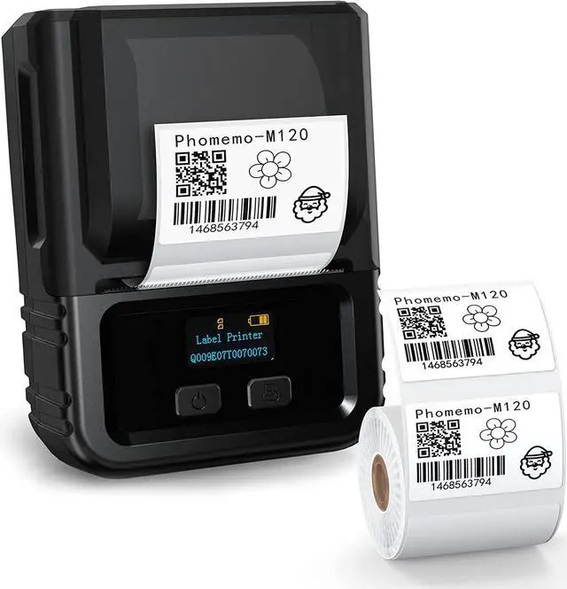 Main image of Phomemo M120 Label Maker- Barcode Printer Bluetooth Thermal Label Machine 2 Inch 50mm for Retail, QR Code, Small Business, Compatible with Android, iOS & PC, Black